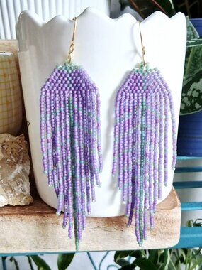 Assorted beaded fringe dangle earrings, select colors, 4.75"